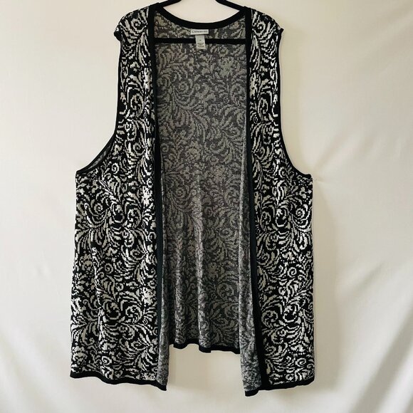 Catherines Womens Black Jacquard Knit Open Front Topper Vest Cardigan Size 3X - Picture 1 of 8